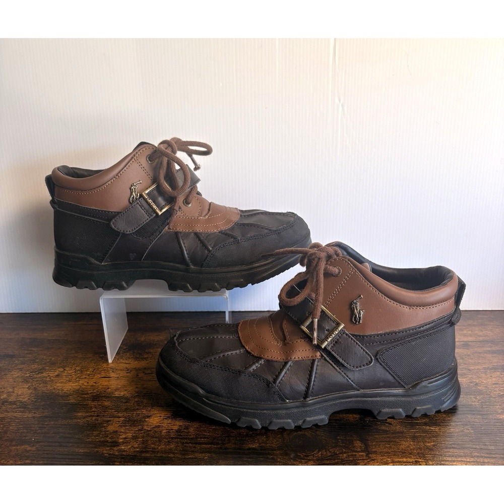 Polo Ralph Lauren Dover‎ Duck Boots Boys Sz 6 Brown Buckle Lace Up Rubber